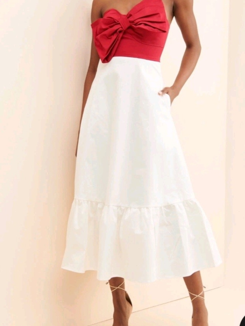 Anthropologie Hutch Red Bow-Front Strapless Dress